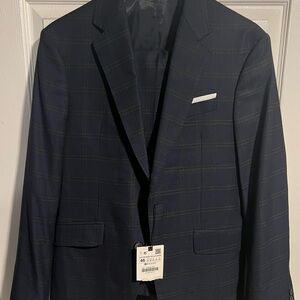 NWT Zara Man Navy Blue Checkered Blazer